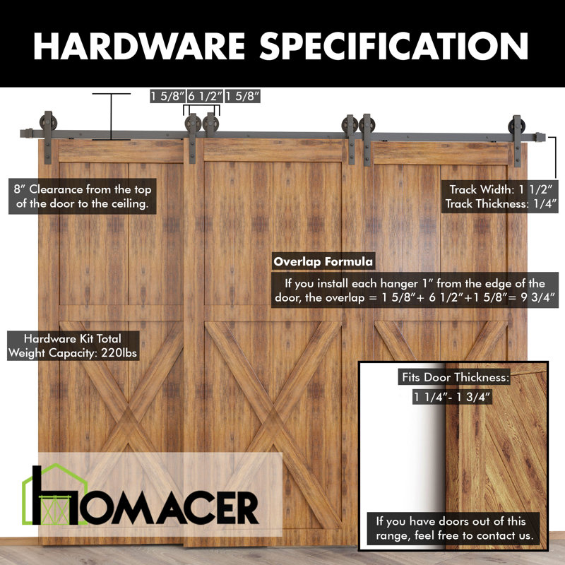 Homacer Single Bypass Double Door Barn Door Hardware Kit Wayfair